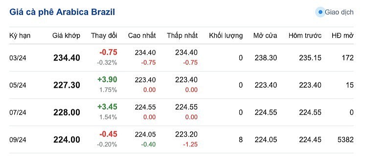 Giá cà phê mới nhất ngày 7/3/2024