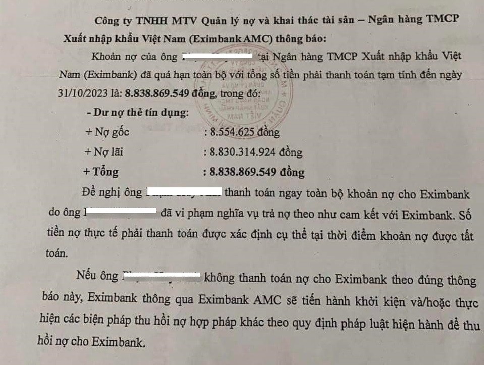 Toàn cảnh vụ vay nợ thẻ tín dụng 8,5 triệu bị đòi 8,8 tỷ đồng