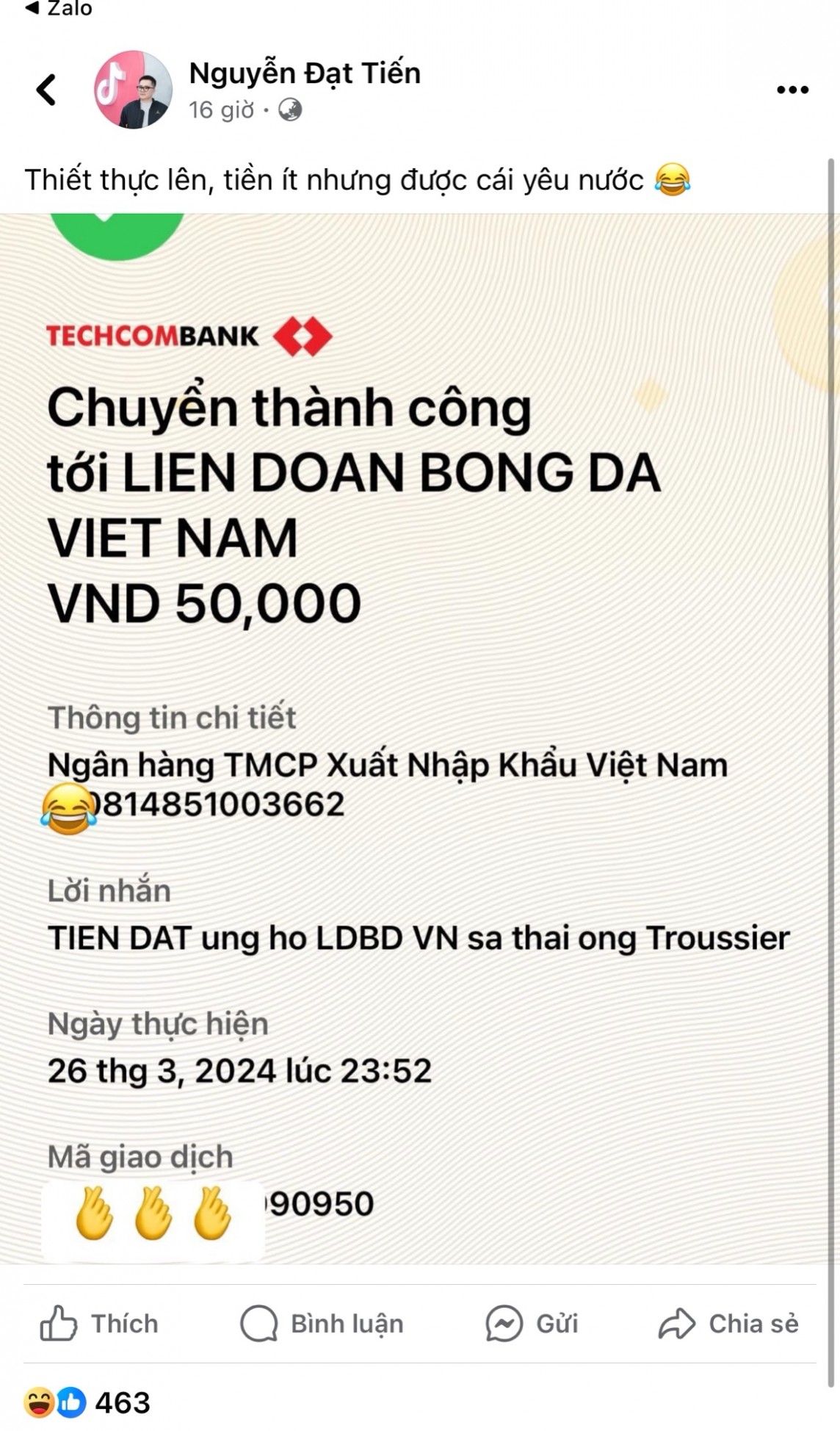 Cổ động viên Việt Nam “đua nhau” chuyển tiền yêu cầu sa thải HLV Troussier