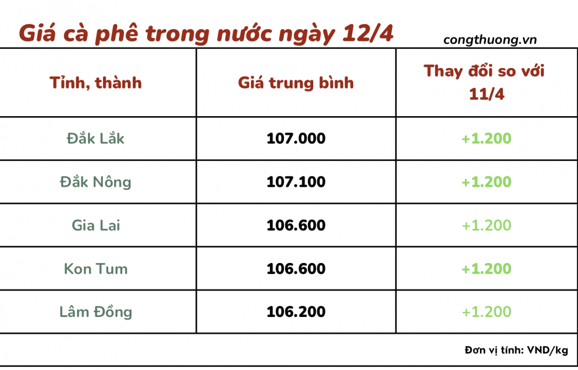 Giá cà phê 12/4, giá cà phê trong nước ngày 12/4/2024