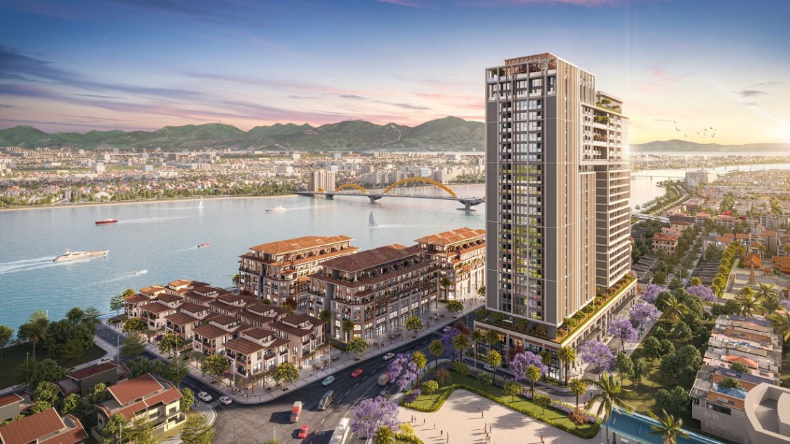 Sun Ponte Residence tọa lạc bên sông Hàn. Ảnh phối cảnh minh họa Sun Property