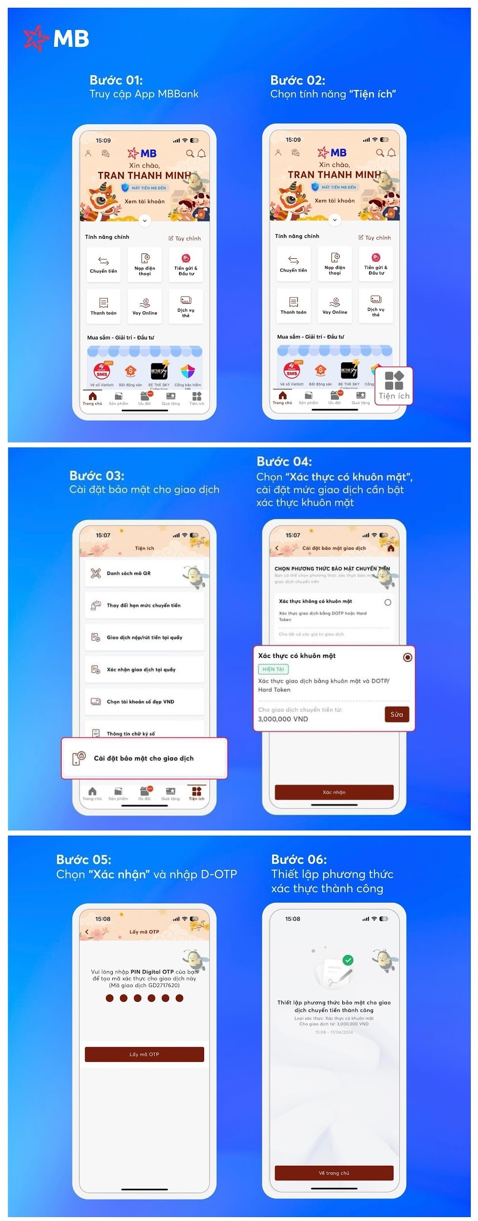 App MBBank: Xác thực khuôn mặt, an tâm chuyển tiền