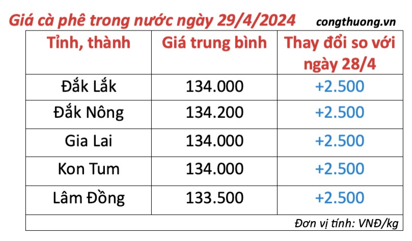 Giá cà phê hôm nay, 29/4/2024: Giá cà phê trong nước