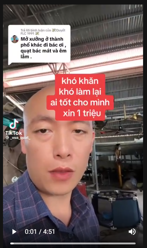 “Vua quạt” lên TikTok xin tiền để làm lại từ đầu vì yêu nghề