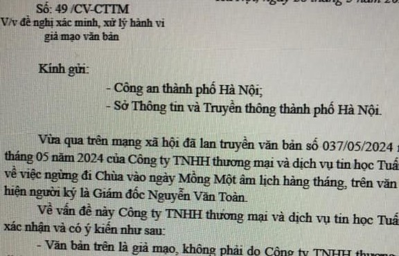 Thật, giả văn bản của một công ty tuyên bố ngừng vào chùa cúng dường