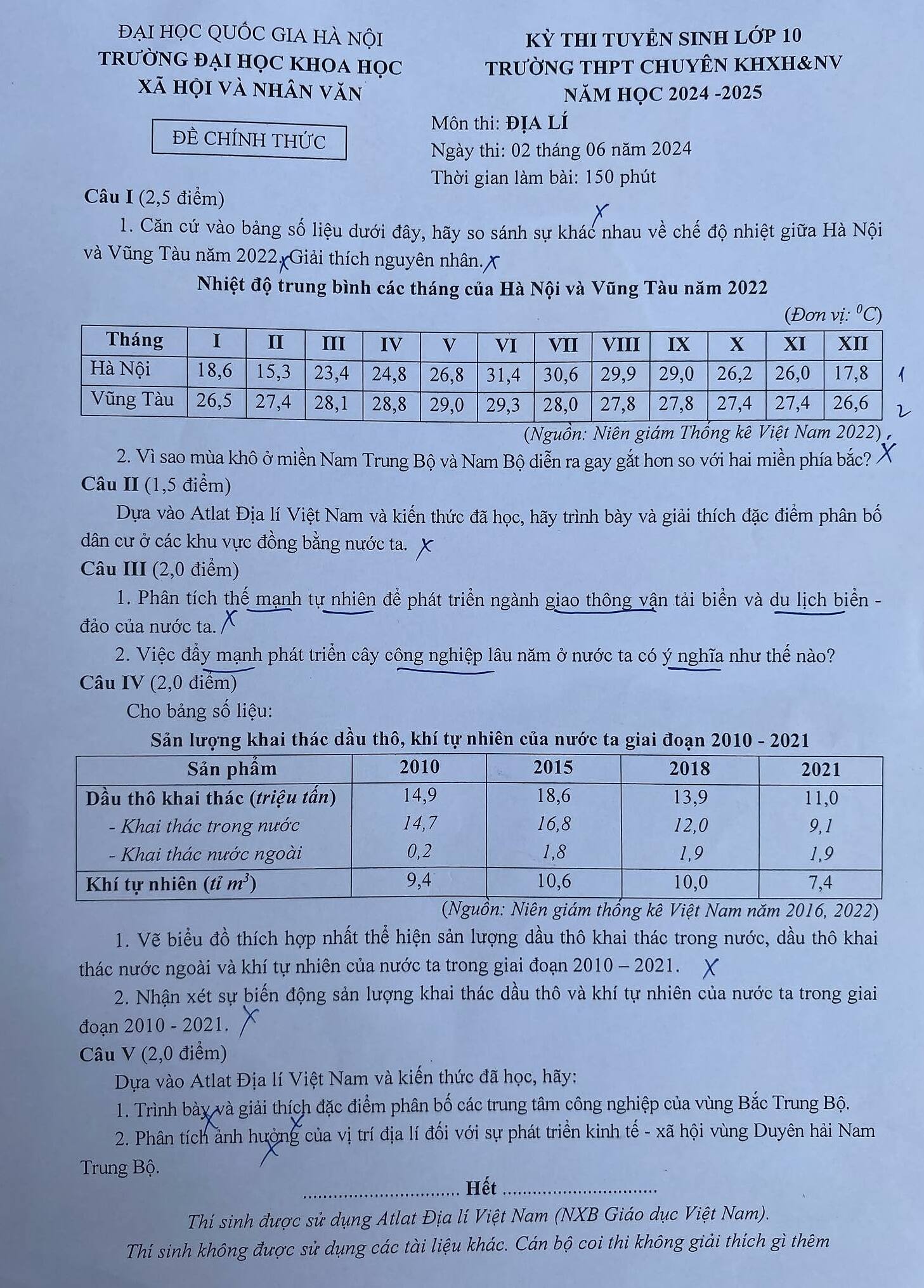 Đề thi Văn, Sử, Địa lớp 10 Trung học phổ thông Chuyên Khoa học Xã hội & Nhân văn không quá khó