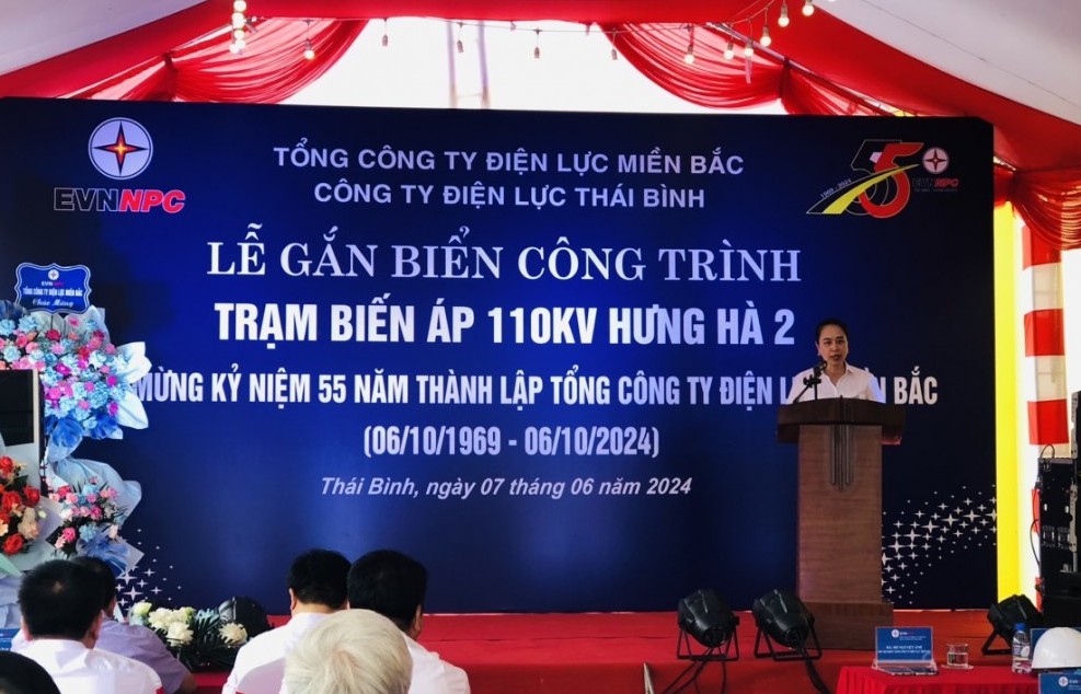 EVNNPC tổ chức Lễ gắn biển công trình TBA 110kV Hưng Hà 2 và nhánh rẽ