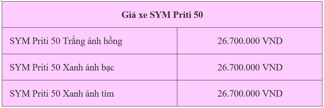 Giá xe máy SYM Priti 50 12/6/2024: Xe tay ga 50cc hoàn hảo giành cho học sinh