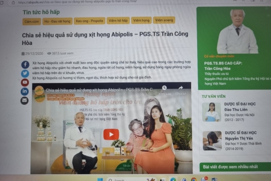 Công ty cổ phần Dược phẩm quốc tế Abipha quảng cáo Xịt họng Abipolis sai quy định?