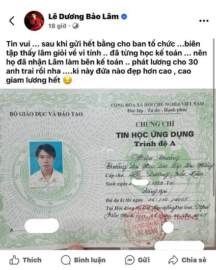 le duong bao lam flex bang cap sau khi khong duoc moi tham gia anh trai say hi