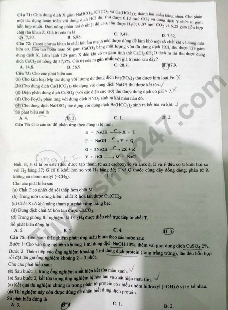 Cập nhật Đề thi và đáp án môn Hoá học mã đề 205 tốt nghiệp THPT 2024