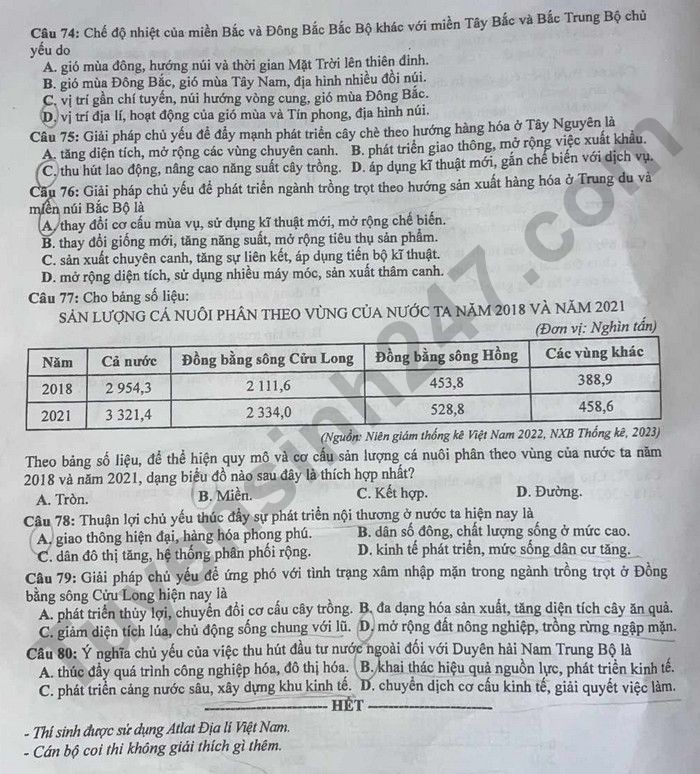 Cập nhật đề thi và đáp án môn Địa lý mã 305 kỳ thi tốt nghiệp THPT 2024