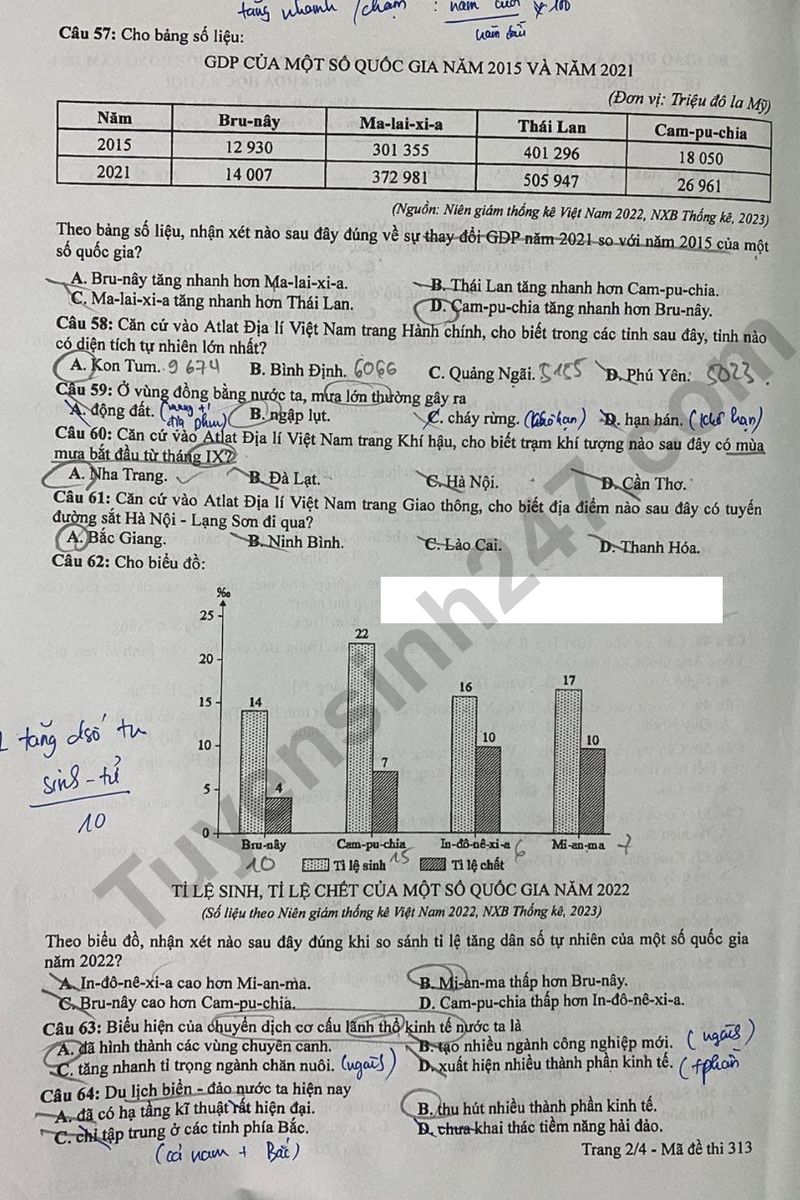 Cập nhật đề thi và đáp án môn Địa lý mã 313 kỳ thi tốt nghiệp THPT 2024