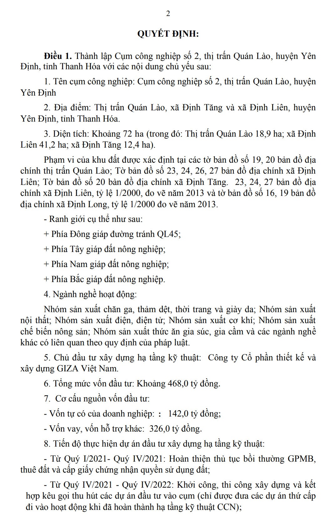 Thanh Hóa: Hủy chủ trương đầu tư hạ tầng kỹ thuật Cụm công nghiệp số 2 của Công ty GiZa Việt Nam