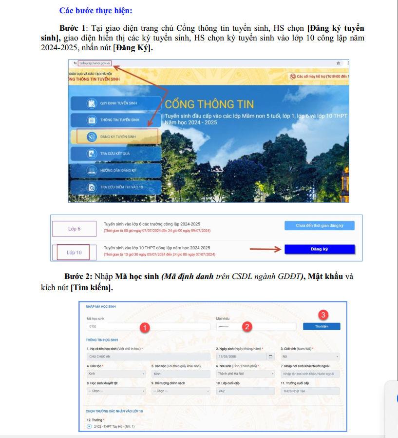 Chi tiết các bước xác nhận nhập học lớp 10 THPT công lập tại Hà Nội
