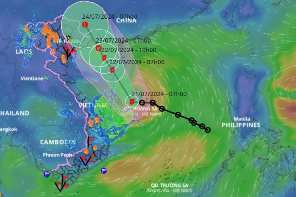 Hướng đi của cơn bão số 2. Ảnh: VNDMS