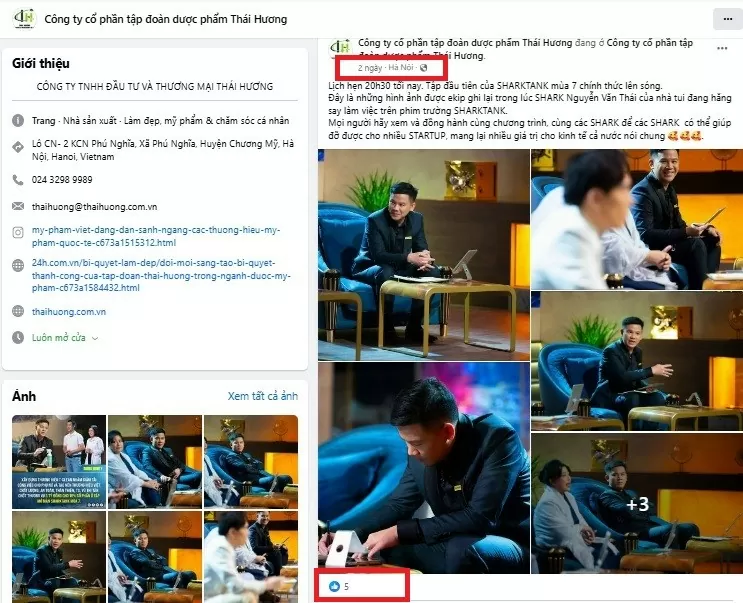 Tài khoản facebook, tiktok tên công ty của Shark Thái có lượng tương tác ‘lẹt đẹt’