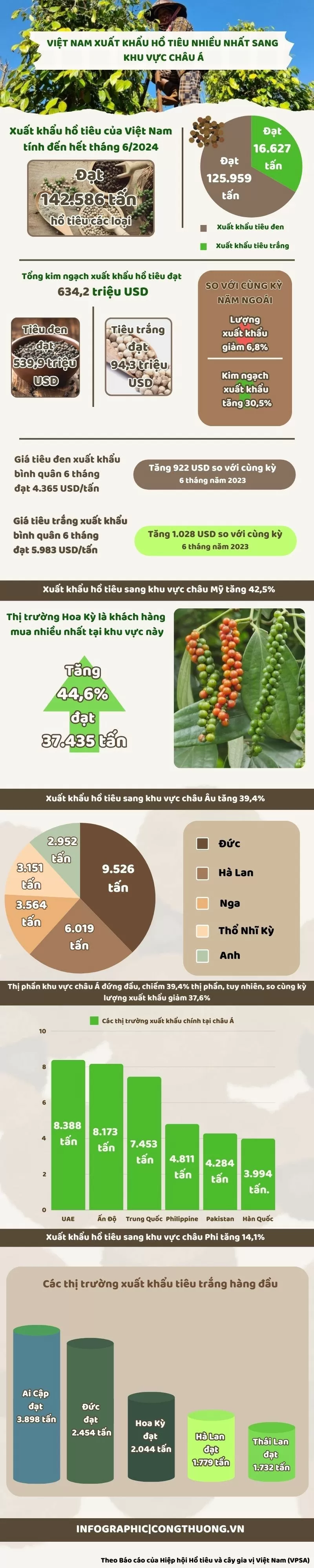 Infographic | Việt Nam xuất khẩu hồ tiêu nhiều nhất sang khu vực châu Á