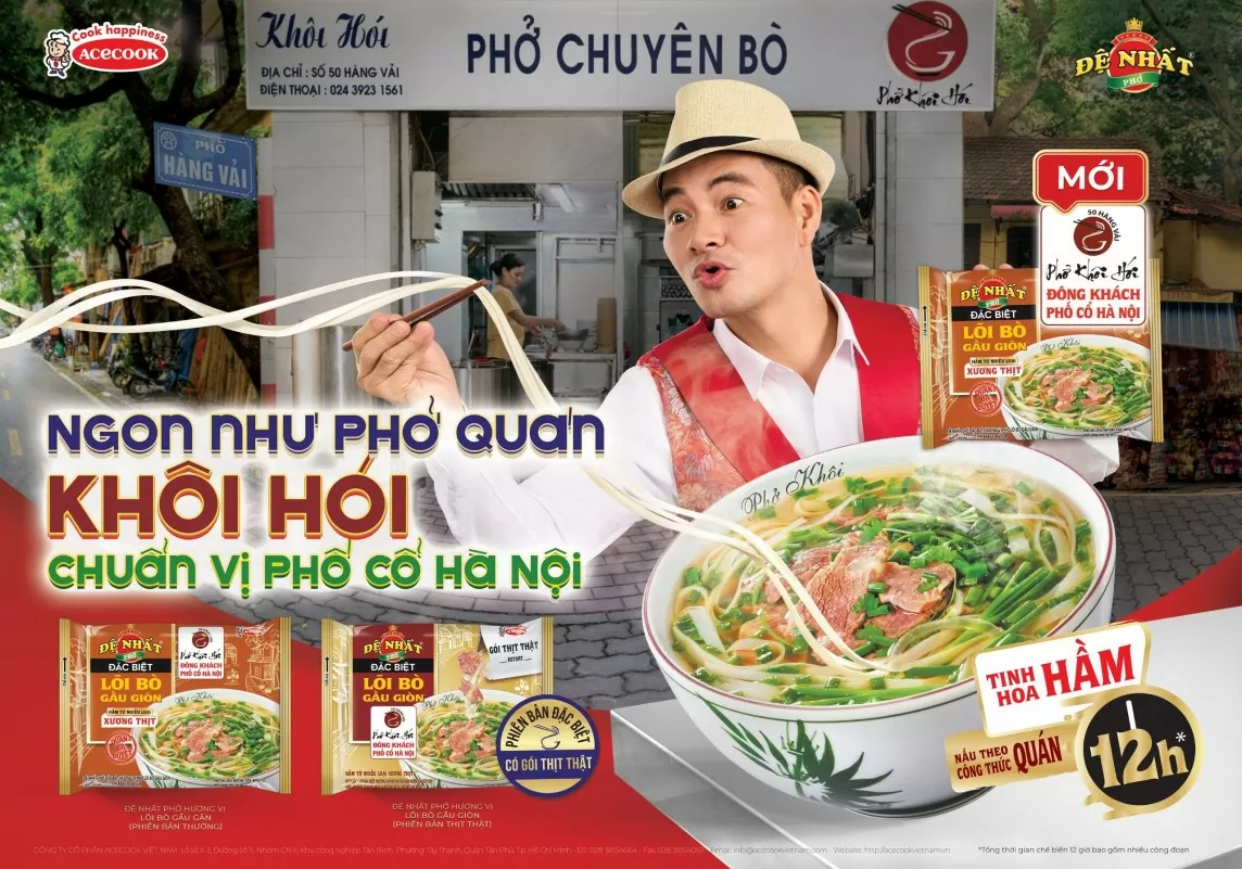 Acecook Việt Nam mang phở đệ nhất hương vị lõi bò gầu giòn trứ danh thương hiệu Khôi Hói đến mọi nhà