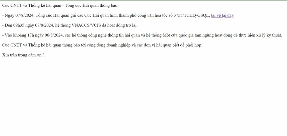 Tổng cục Hải quan ra công văn hỏa tốc về hệ thống xử lý dữ liệu điện tử