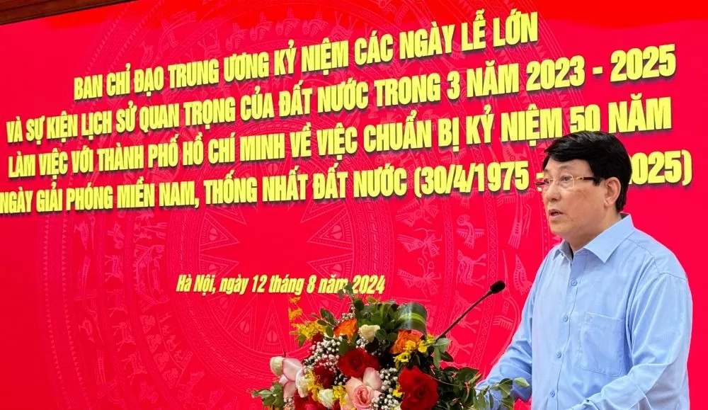 Ủy viên Bộ Chính trị, Thường trực Ban Bí thư Lương Cường - Trưởng Ban Chỉ đạo - phát biểu tại Hội nghị. Ảnh: T.Vương