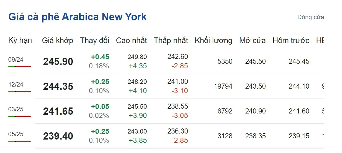 Giá cà phê hôm nay ngày 19/8/2024: