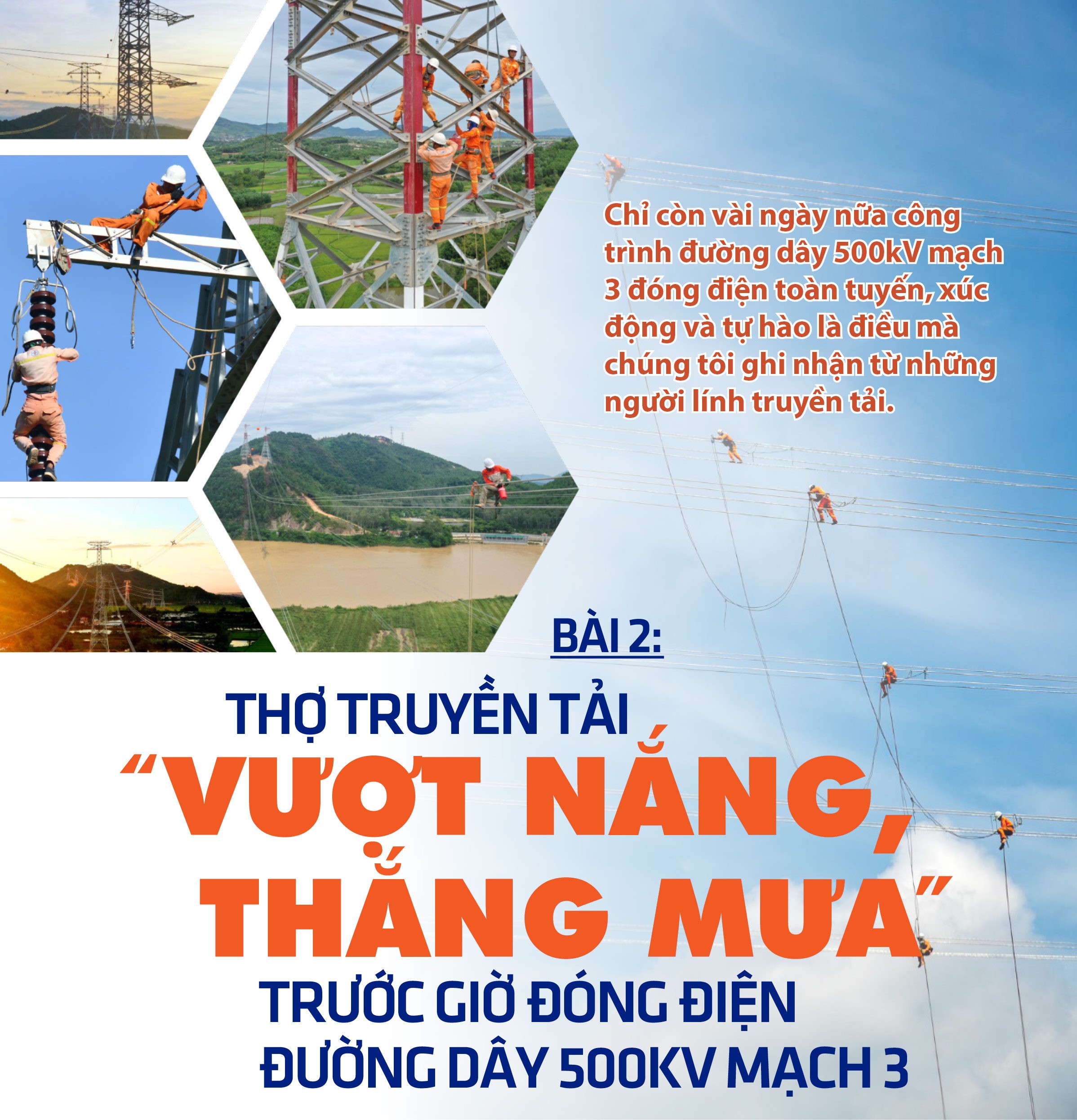 Thợ truyền tải ‘Vượt nắng, thắng mưa’ trước giờ đóng điện đường dây 500kV mạch 3