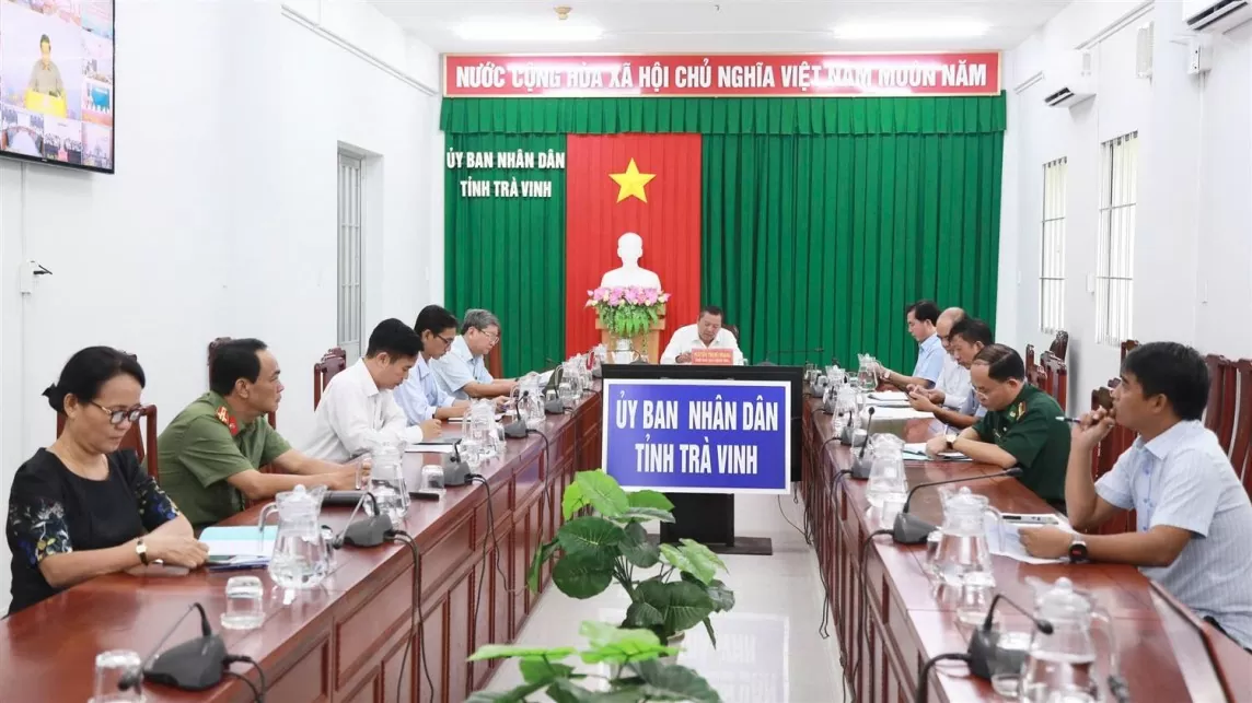 Đại biểu tham dự tại điểm cầu tỉnh Trà Vinh.(Ảnh: UBND Trà Vinh)