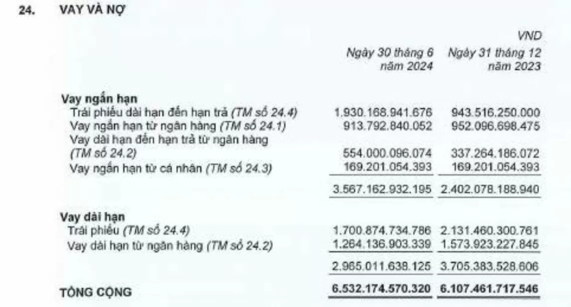 Áp lực từ khoản nợ 2.500 tỷ đồng đến hạn phải trả của Nam Long Group. Ảnh BCTC Nam Long Group.