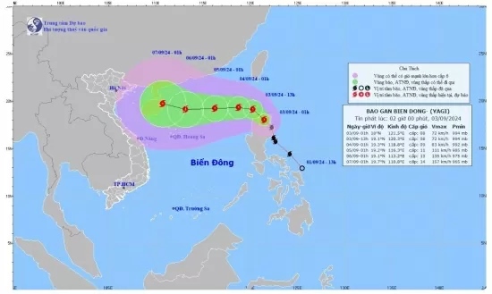 Cập nhật tin Bão Yagi hôm nay ngày 3/9/2024: Vùng gần tâm bão Yagi giật cấp 16