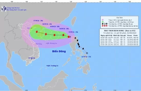 Bão trên Biển Đông (cơn bão số 3) cập nhật mới nhất 3/9, bão tăng cấp vào khu vực Bắc Biển Đông