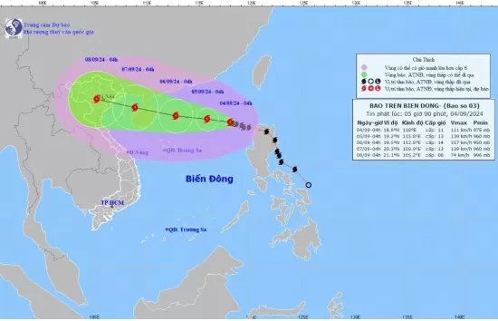 Cơn bão số 3 trên Biển Đông, cập nhật mới nhất ngày 4/9: Bão đạt cấp mạnh nhất, sóng biển cao 9m