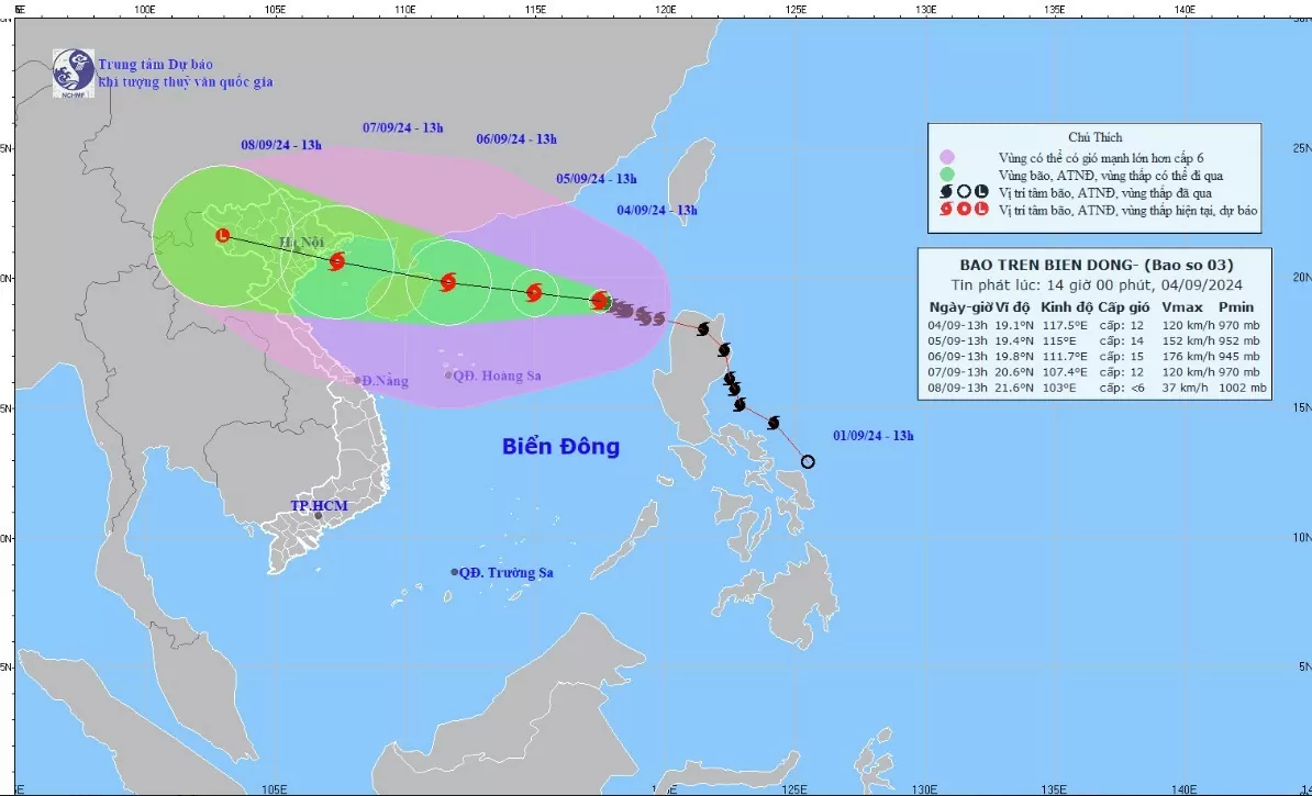 Cơn bão số 3 trên Biển Đông, cập nhật mới nhất ngày 4/9...