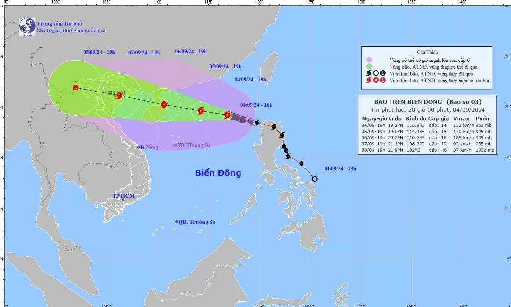 Cơn bão số 3 trên Biển Đông, cập nhật mới nhất 4h ngày 5/9...