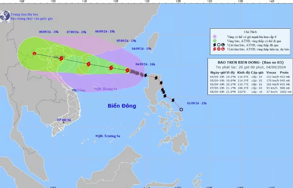 Cập nhật cơn bão số 3 trên Biển Đông ngày 4/9: 