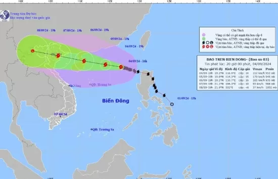 Cập nhật cơn bão số 3 trên Biển Đông ngày 4/9: 