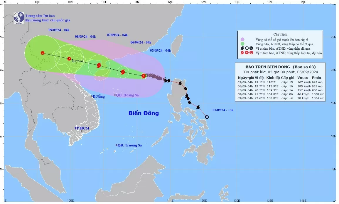 Cập nhật cơn bão số 3 trên Biển Đông ngày 5/9......