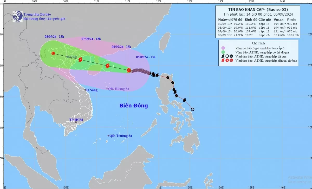 Tin bão khẩn cấp (cơn bão số 3): Ngày mai 6/9, Vịnh Bắc Bộ gió giật cấp 17, biển động dữ dội