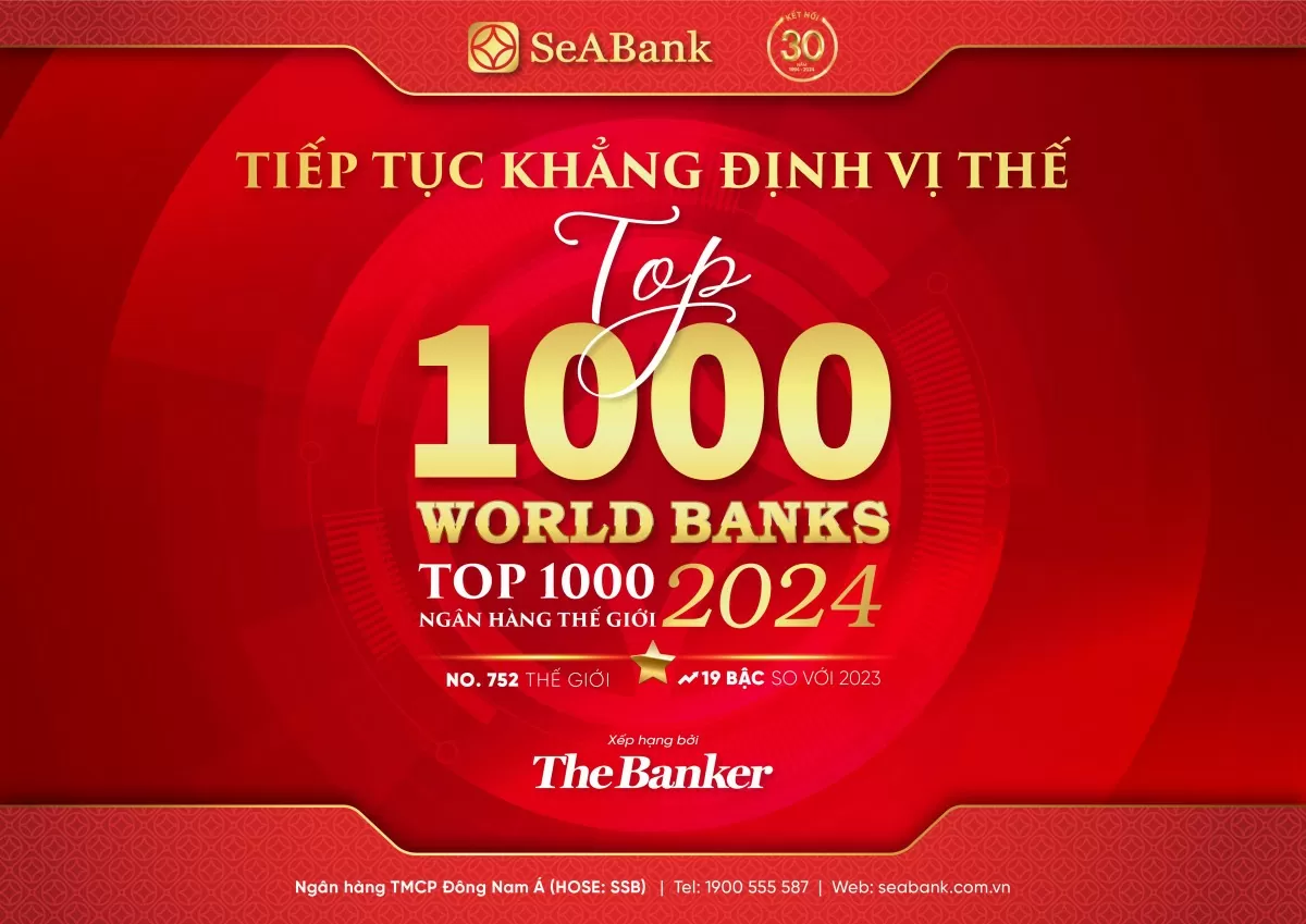 SeABank liên tục tăng hạng trong bảng xếp hạng 'Top 1.000 Ngân hàng thế giới'