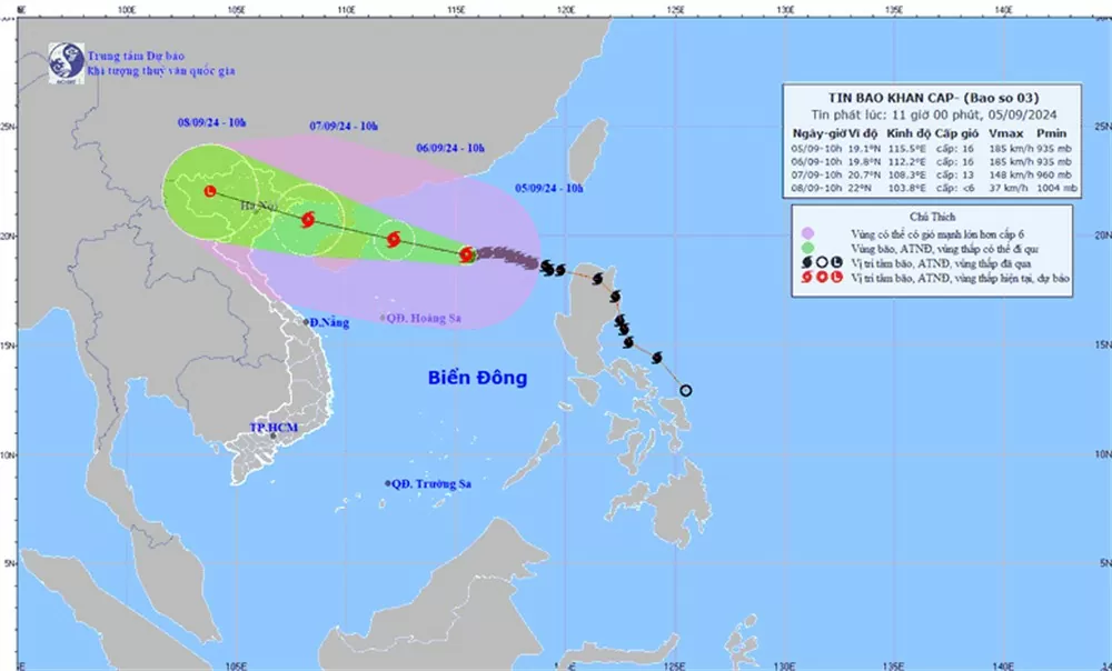 Hướng di chuyển của bão số 3. Ảnh: TTXVN phát