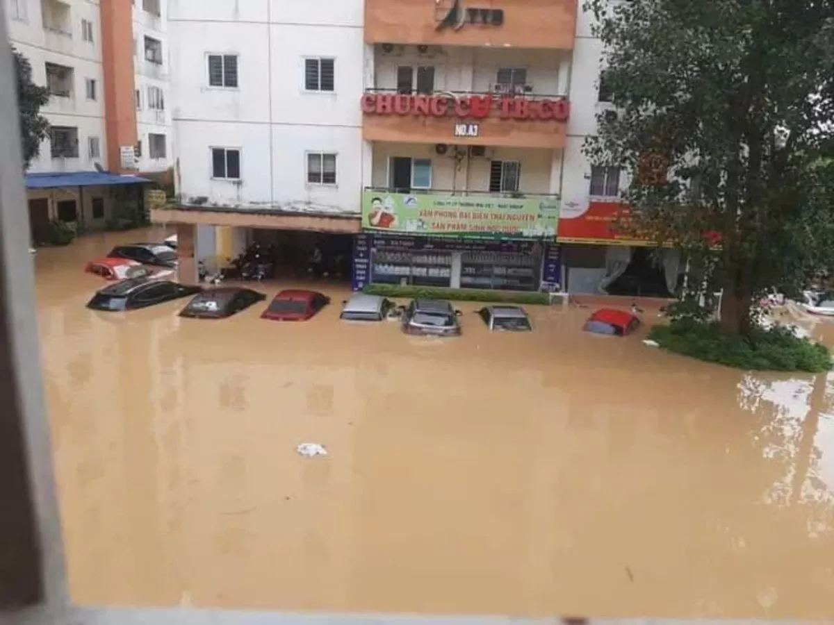 Thái Nguyên: Nước lũ tràn về, hàng trăm ô tô ở chung cư bị nhấn chìm