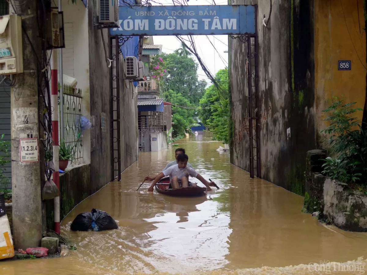 Thái Nguyên ngập sâu: Ô tô chìm trong biển nước, người dân chèo thuyền giữa phố