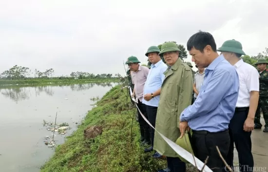 Chủ tịch HĐND TP. Hà Nội Nguyễn Ngọc Tuấn kiểm tra các tuyến đê tại huyện Thường Tín