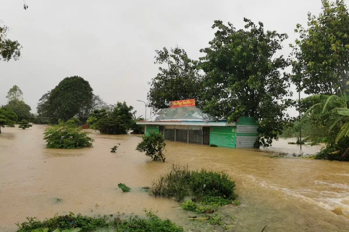 Thôn 12, xã Thọ An, huyện Đan Phượng, Hà Nội ngập sâu trong nước buộc hàng ngàn người phải di tản đến nơi an toàn (Ảnh: Bảo An)