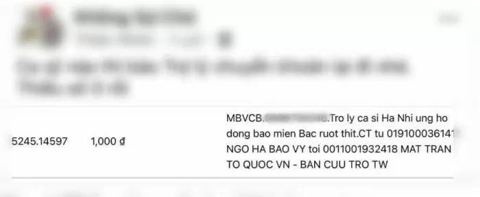 Sự thật việc ca sĩ Hà Nhi bị chỉ trích vì sao kê ủng hộ đồng bào miền Bắc