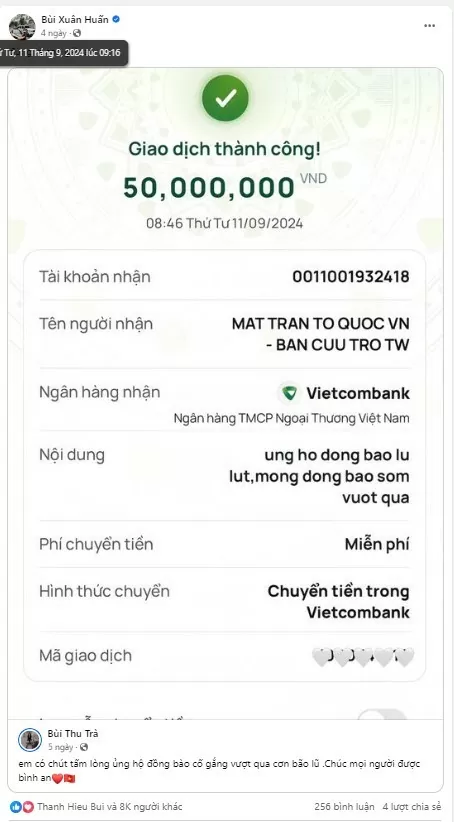 Con gái Huấn Hoa Hồng bị réo tên vì 'phông bạt' chuyển khoản ủng hộ đồng bào