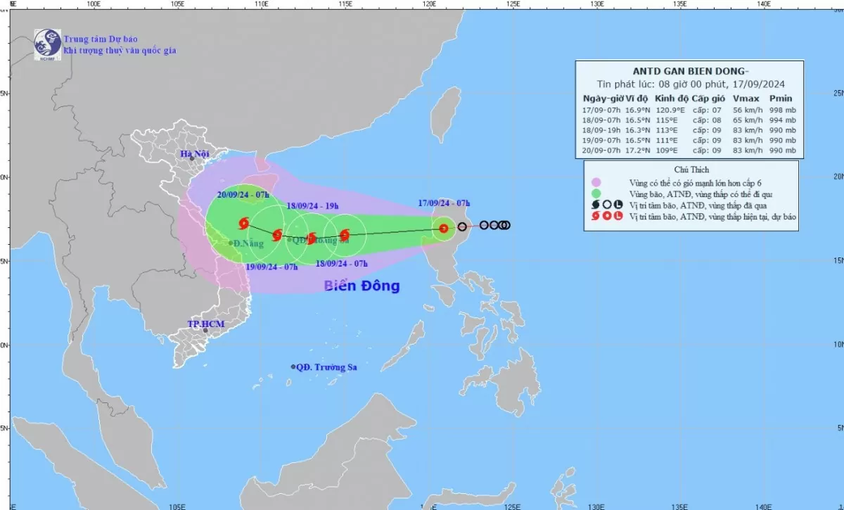 Tin áp thấp nhiệt đới mạnh lên thành bão mới nhất 14h ngày 17/9