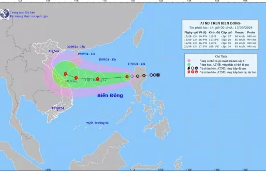 Tin áp thấp nhiệt đới mạnh lên thành bão mới nhất 13h ngày 17/9: Với cường độ cấp 8-9, giật cấp 10-11