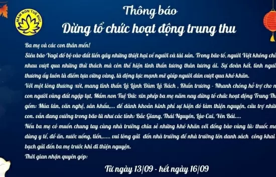 Nhiều trường học dừng tổ chức Trung thu lấy kinh phí hỗ trợ các địa phương thiệt hại do bão lũ