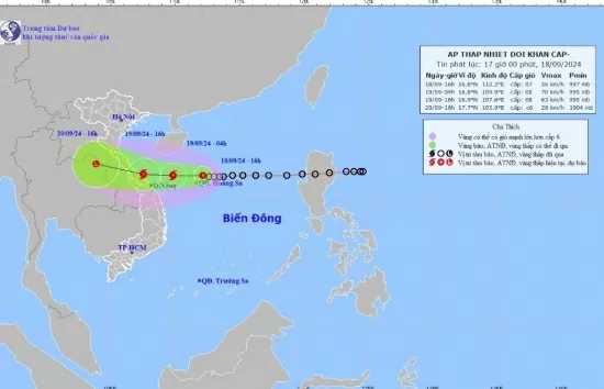 Tin áp thấp nhiệt đới mới nhất 16h chiều nay ngày 18/9: Áp thấp nhiệt đới cách TP. Đà Nẵng khoảng 430km